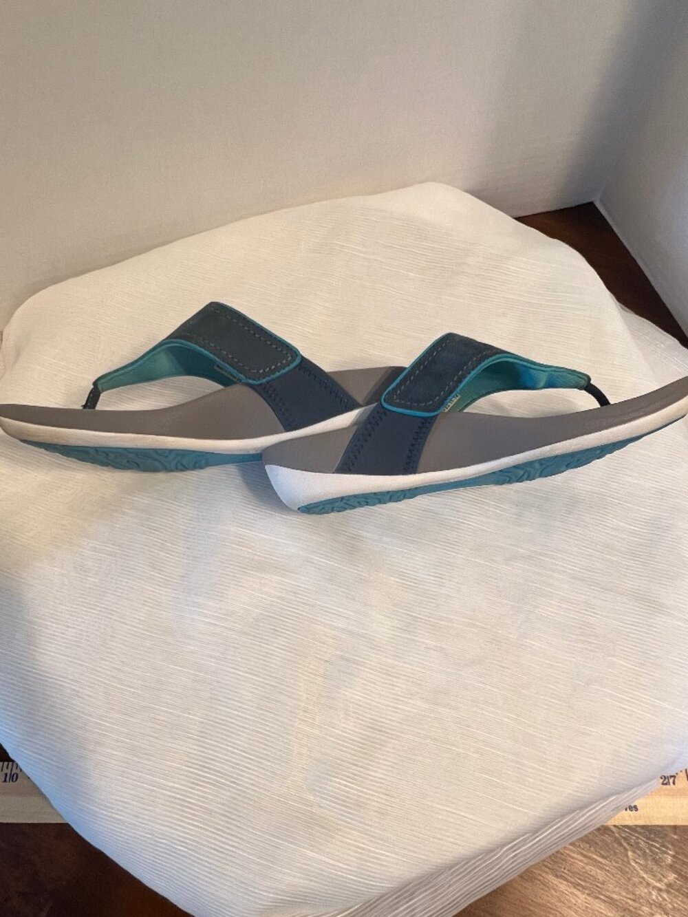 Dansko Katy Blue & Gray Leather Slip On Flip Flop Sandals - Picture 5 of 15
